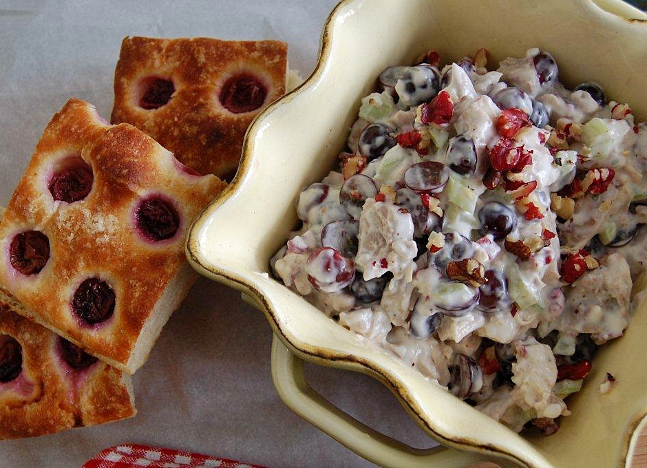 Red Walnuts+ Red Grape Chicken Salad on Grape Focaccia