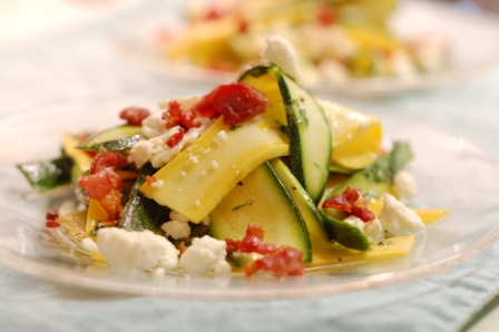 Shaved Summer Squash with Mint, Prosciutto, and Feta