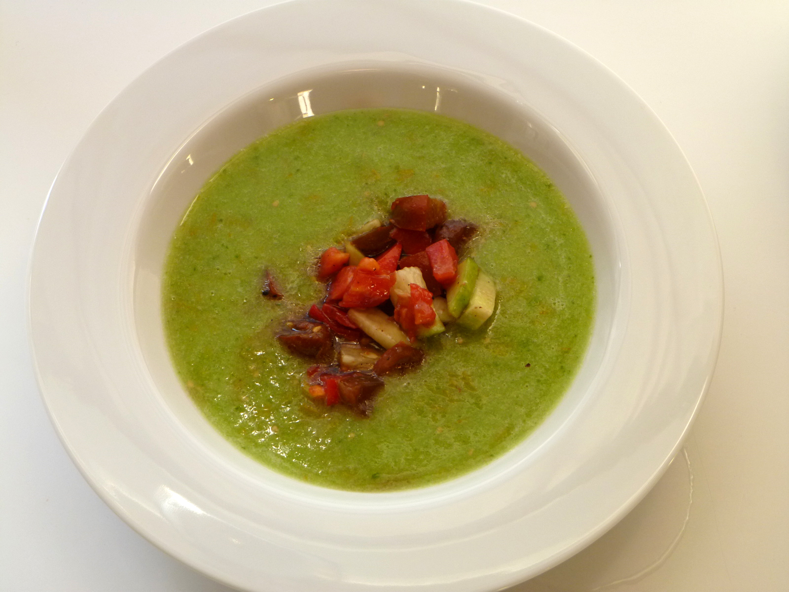 Glorious Green Gazpacho with Brandywine Garnish