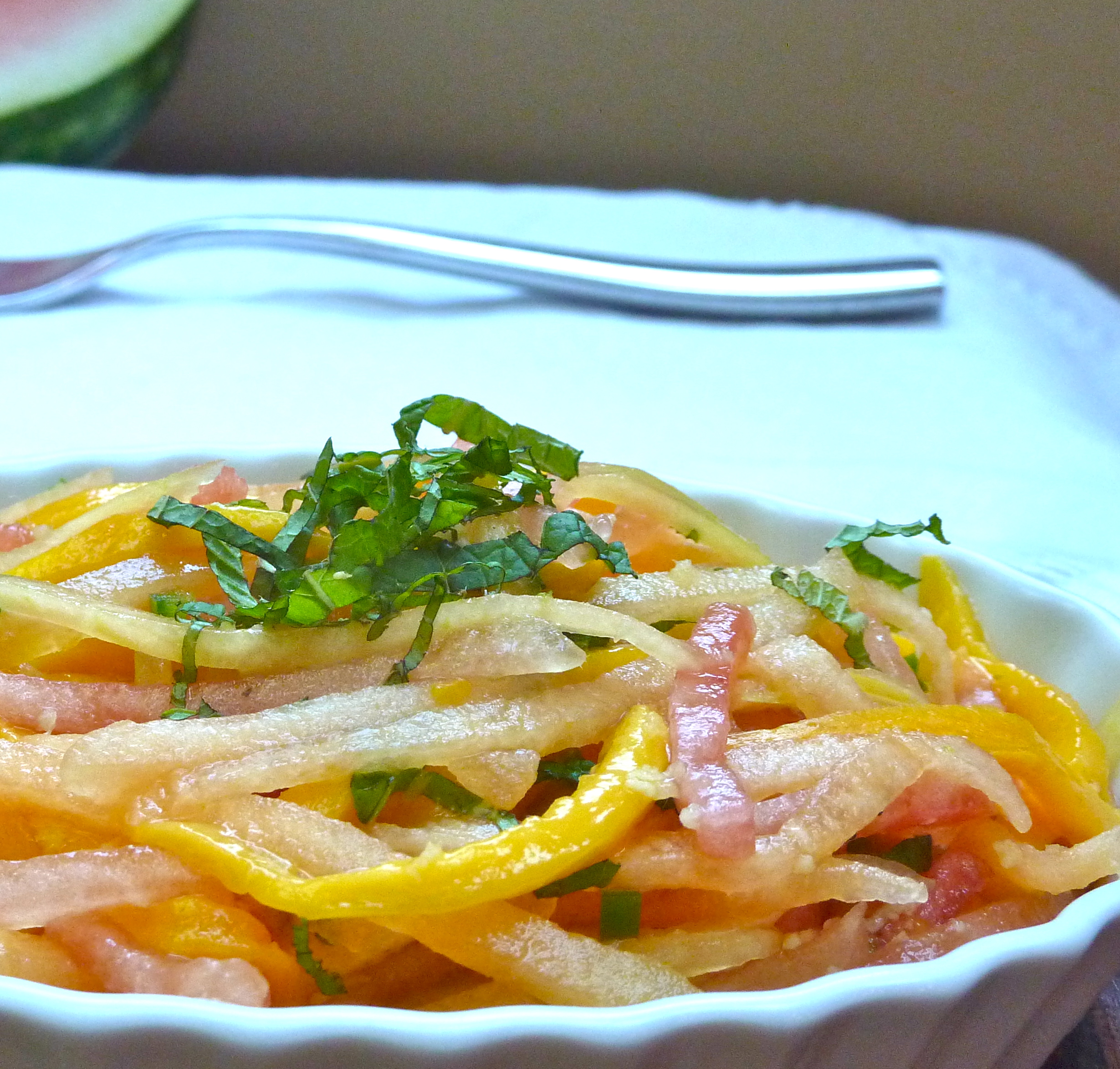 Melon Mango Slaw with Lime and Ginger