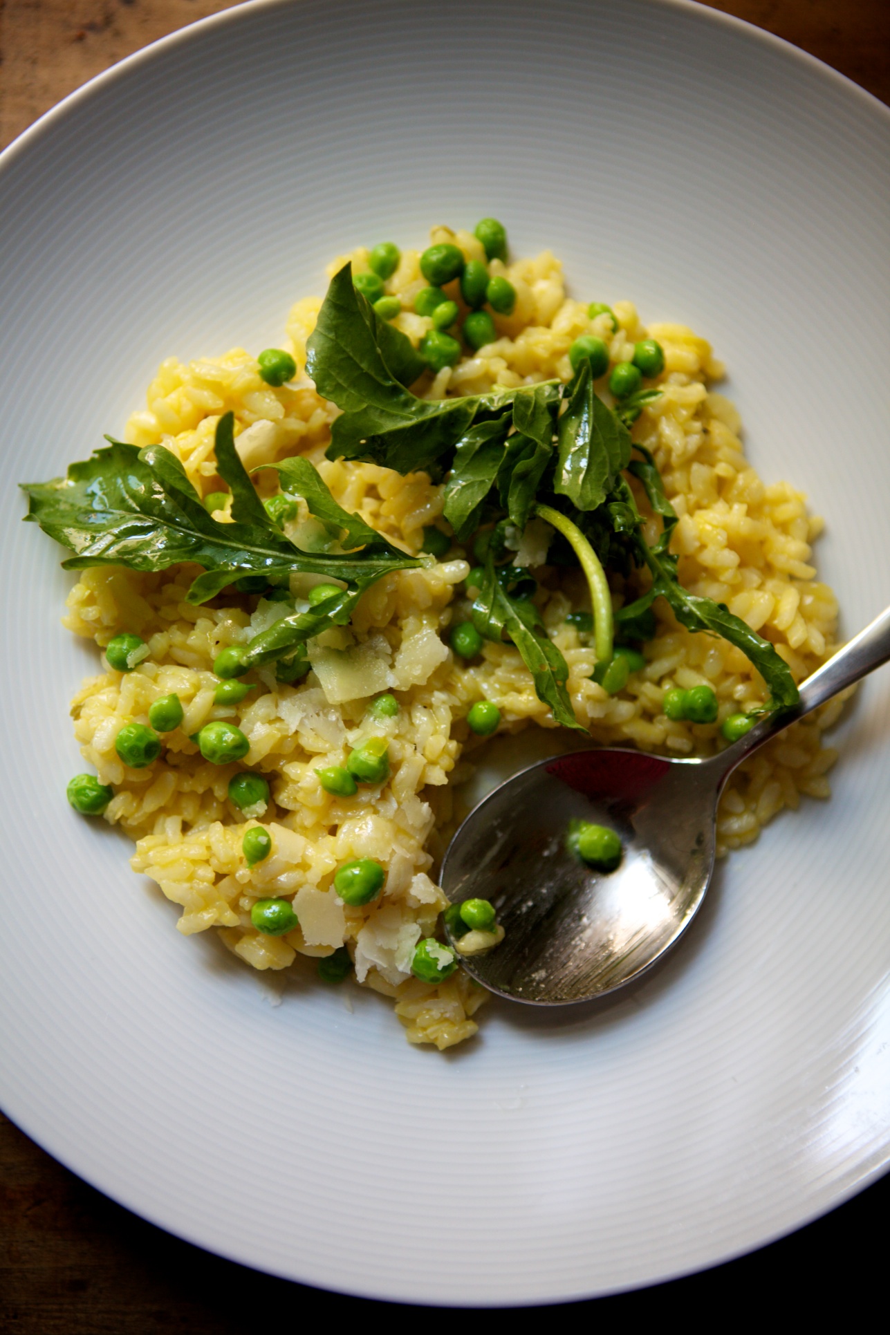 Fresh Pea Risotto with Arugula & Parmesan 