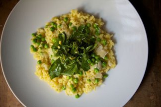 Fresh Pea Risotto with Arugula & Parmesan 