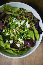 Lentil Salad with Fresh Peas, Pistachios, Mint & Sheep's Milk Feta 