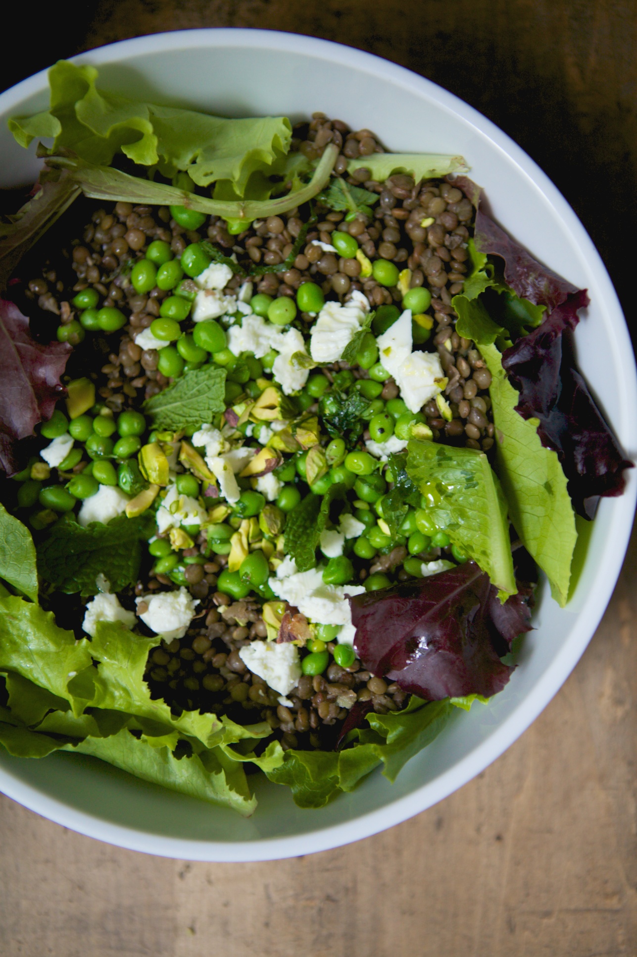 Lentil Salad with Fresh Peas, Pistachios, Mint & Sheep's Milk Feta 