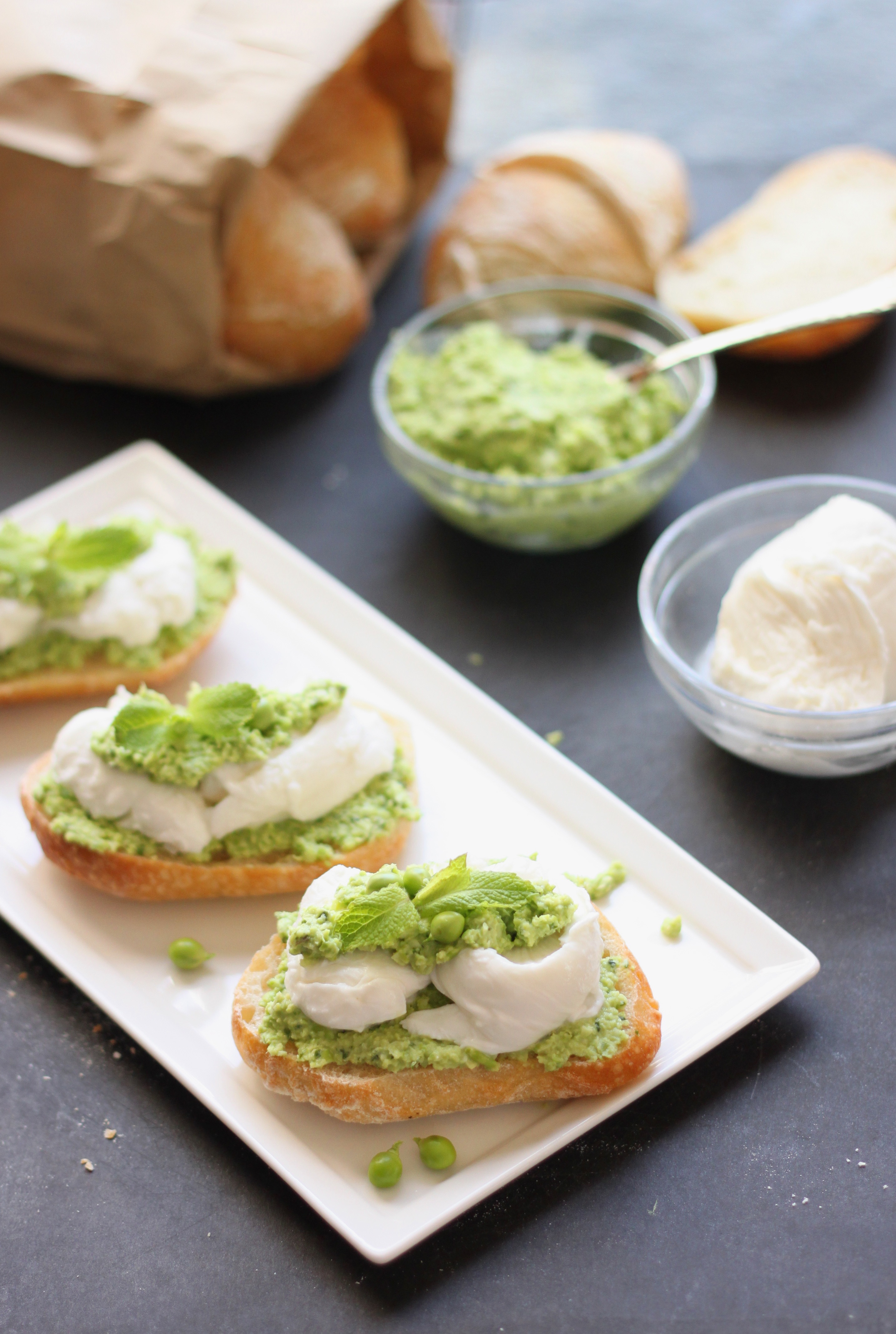 Smashed Peas and Fava Beans with Fresh Mozzarella