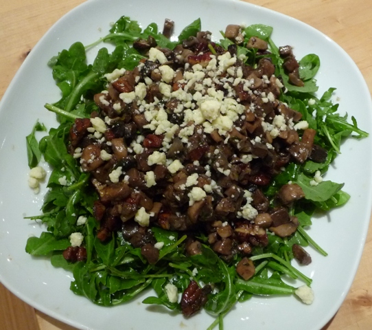 Warm Mushroom Salad with Gorgonzola and Peacns
