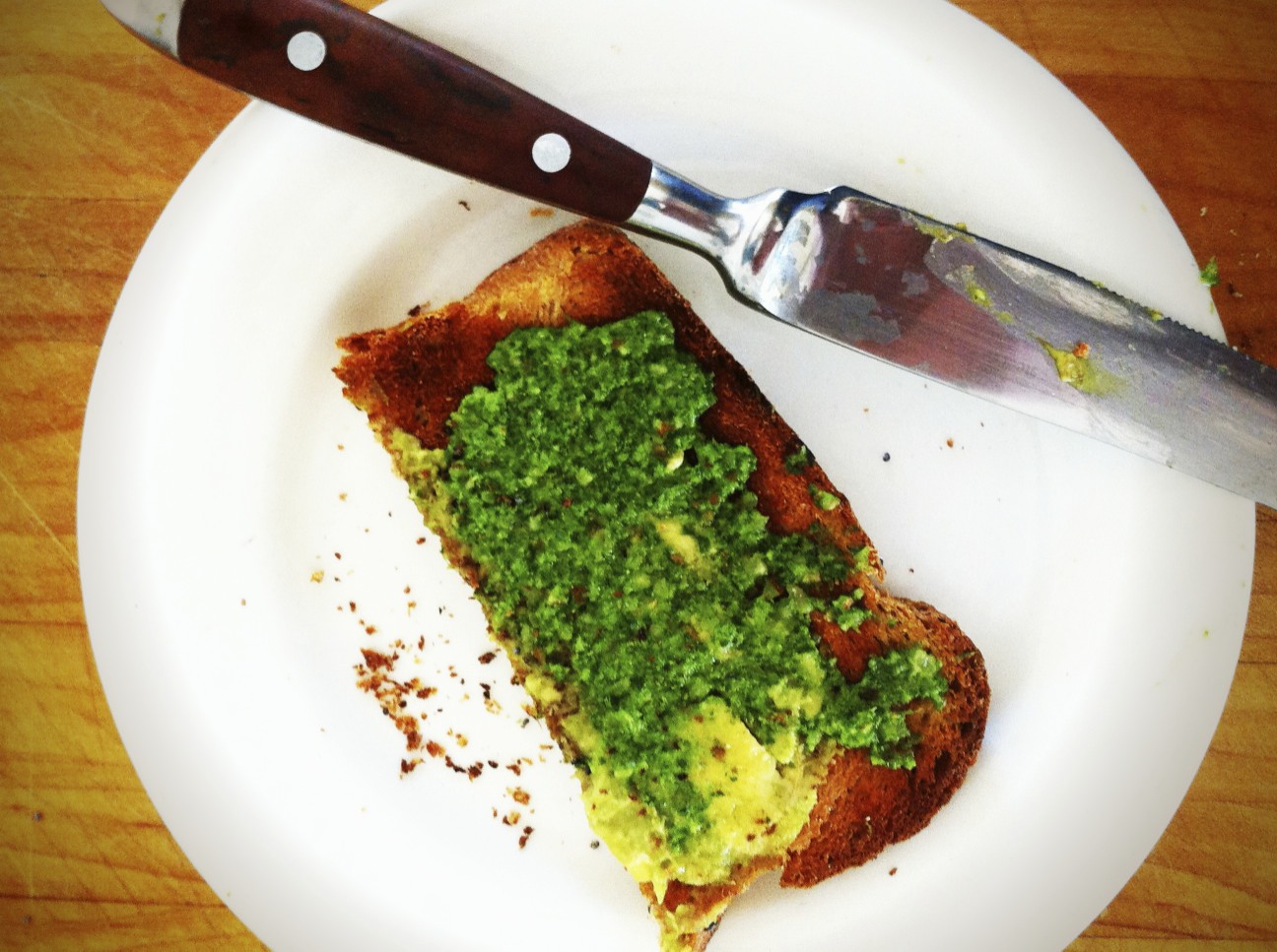 Whole Wheat Toast with Avacado Butter and Sorrel Pesto