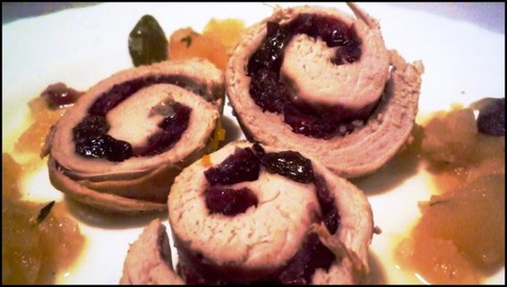 Filled pork with cranberries and apple cider sauce