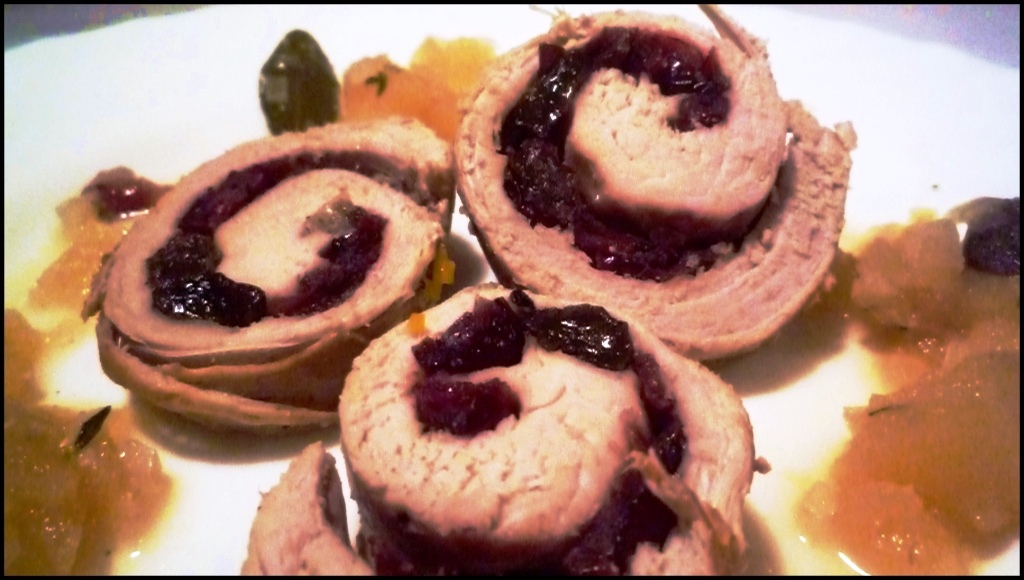 Filled pork with cranberries and apple cider sauce