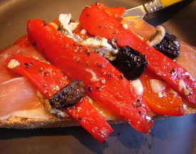 Jamon Serrano with Marinated Red Peppers and Boquerones