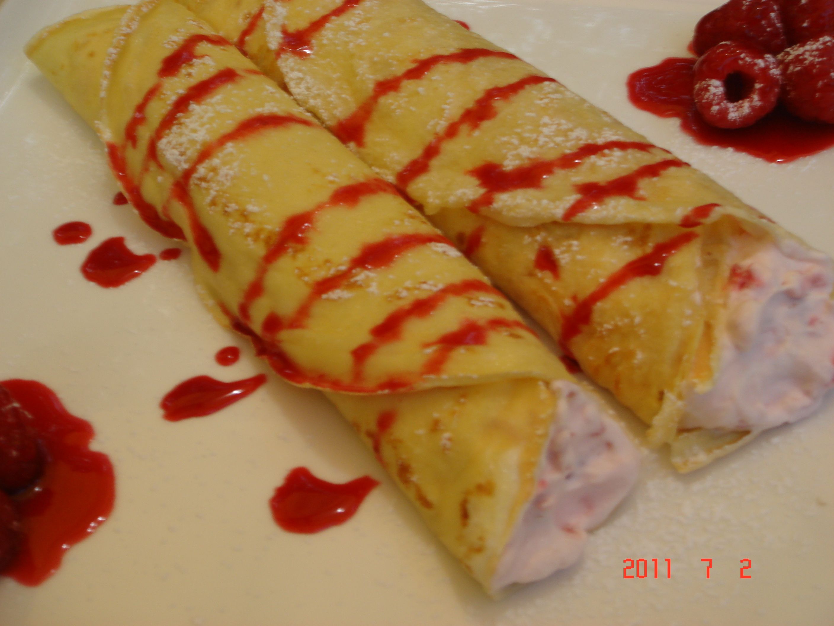 Crepes with Raspberry Fool 