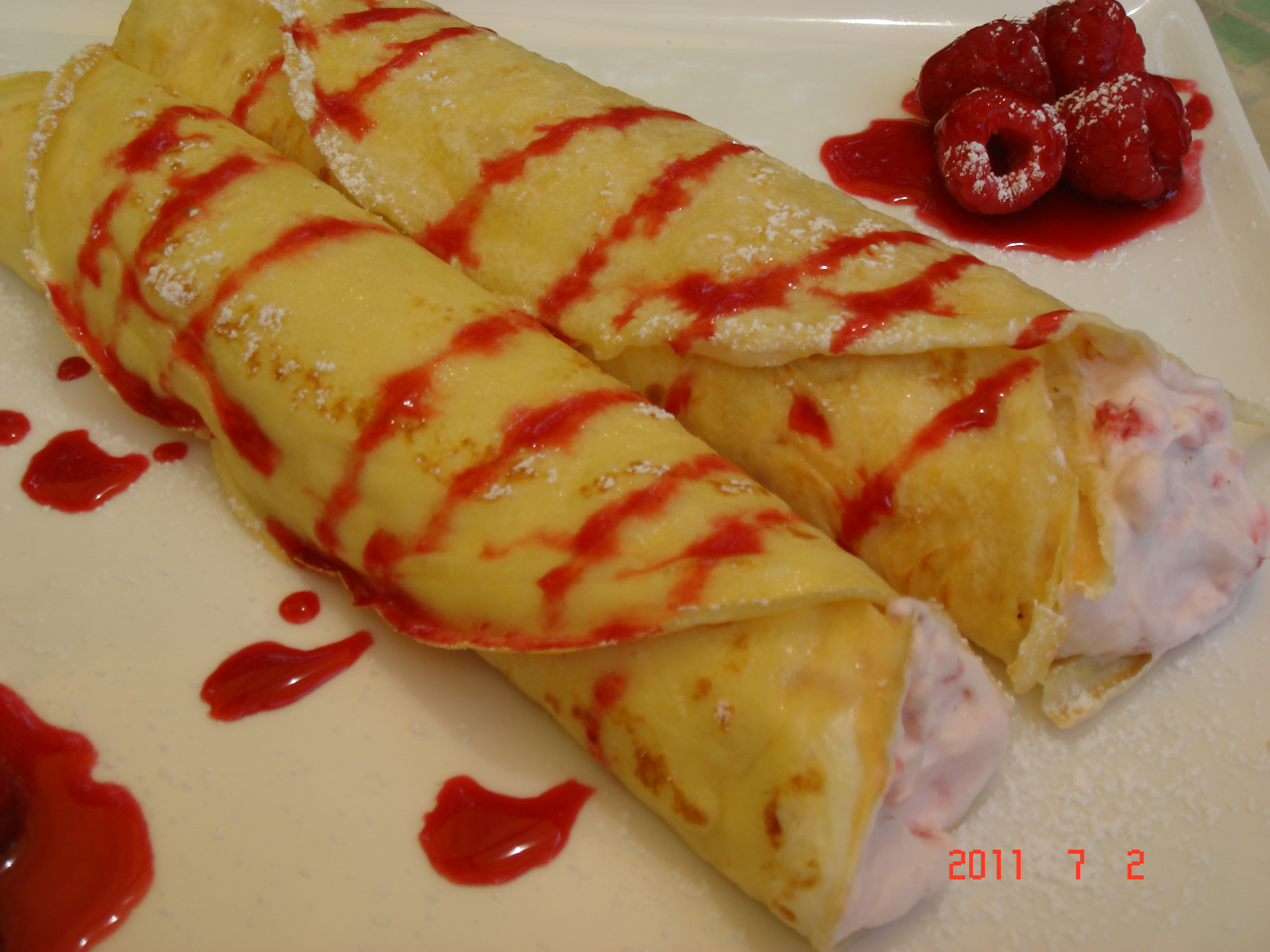 Crepes with Raspberry Fool 