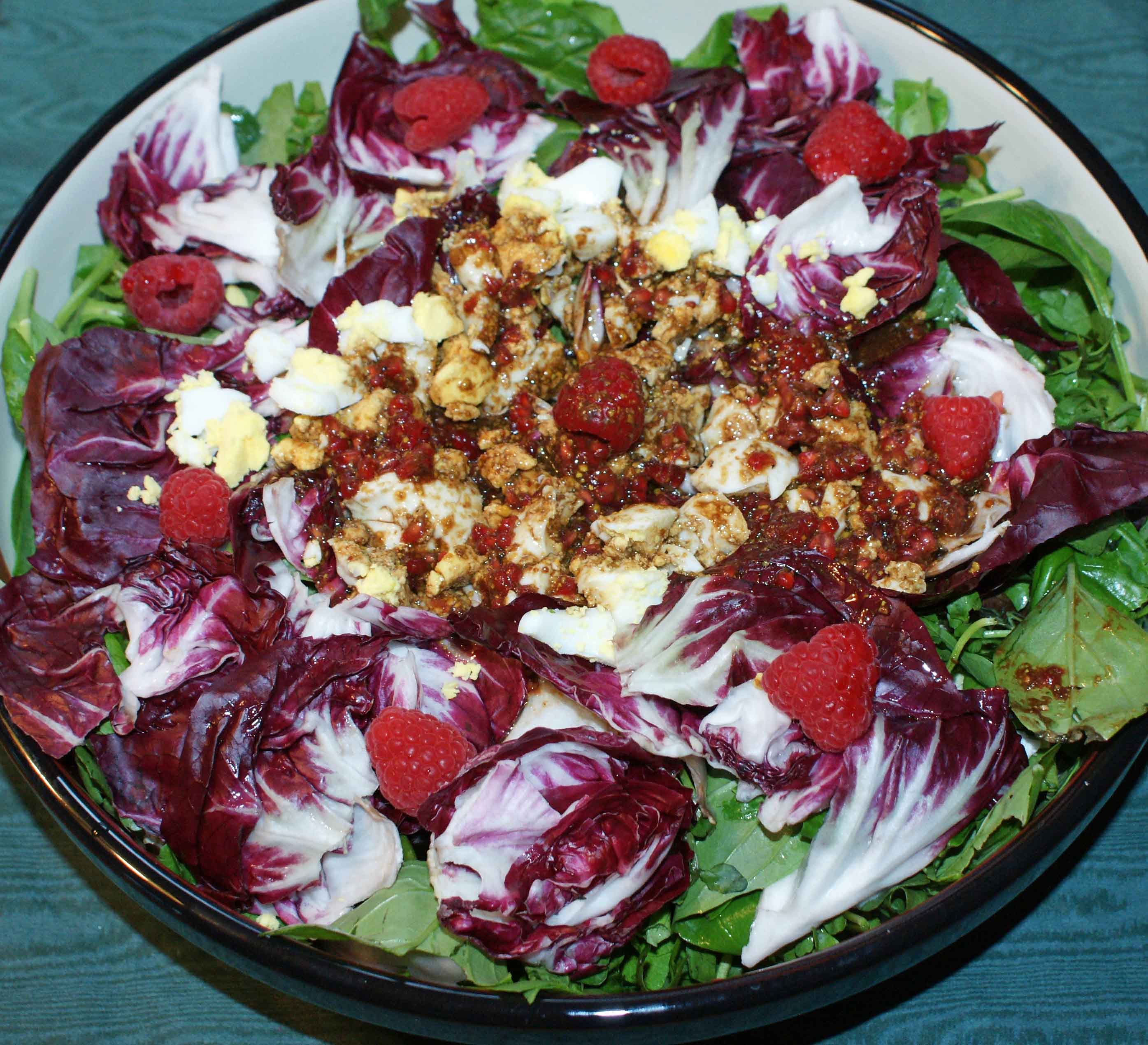 Spinach Salad with Bitter Herbs and Raspberry Vinaigrette