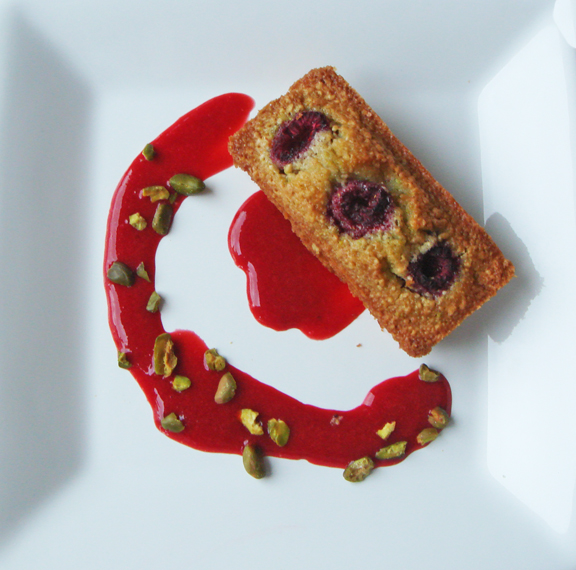 Pistachio and Rose Water Financiers with Raspberries