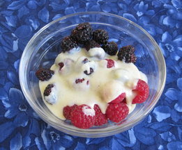 Fresh raspberries with white chocolate-lemon ganache