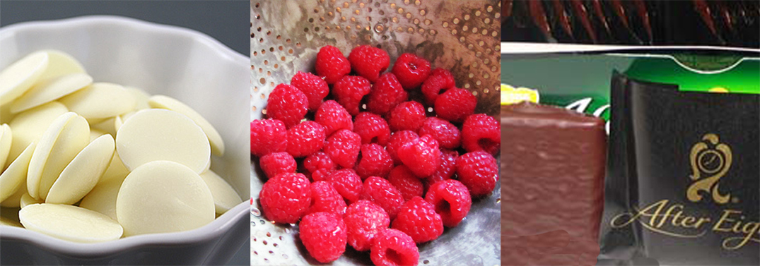 After Eight, White Chocolate Mousse and Raspberries Semifreddo with Raspberry Coulis