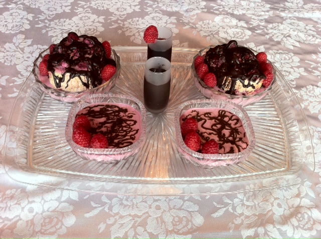 Raspberry Mousse and Charlotte.