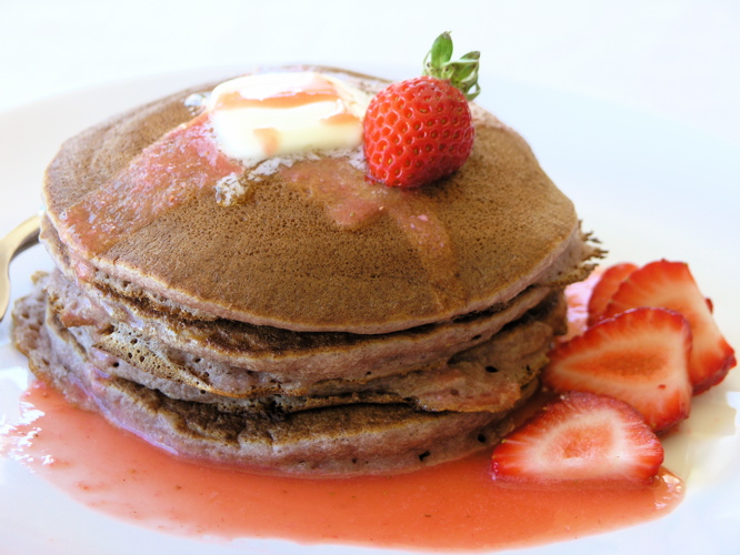 Strawberry Coulis-Infused Pancakes
