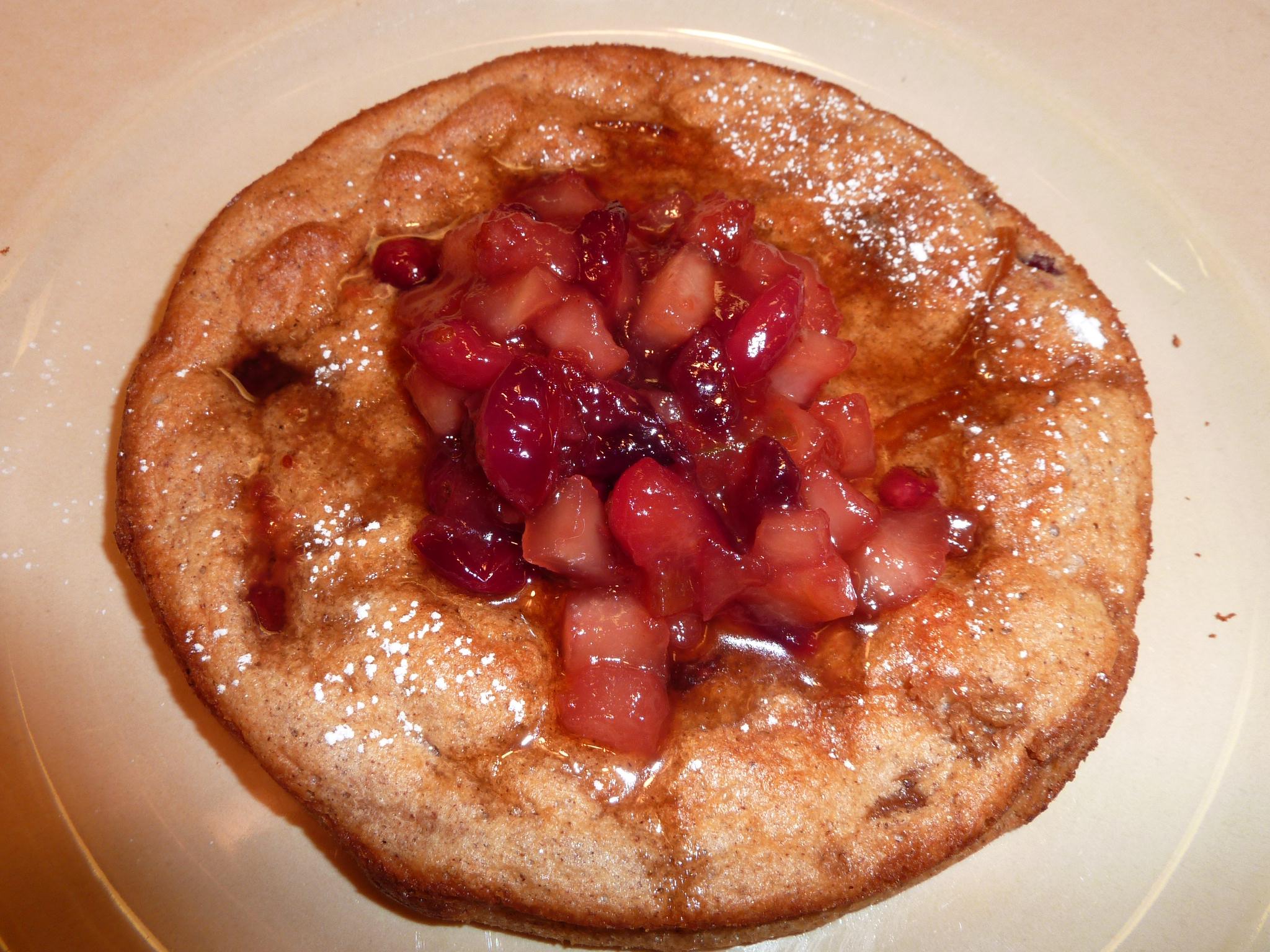 Cranberry Spiced Pancake Souffle with a Cranberry Apple Maple Compote 