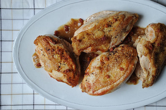 Pan Roasted Chicken Breast with Dijon Sauce and Crispy Pancetta