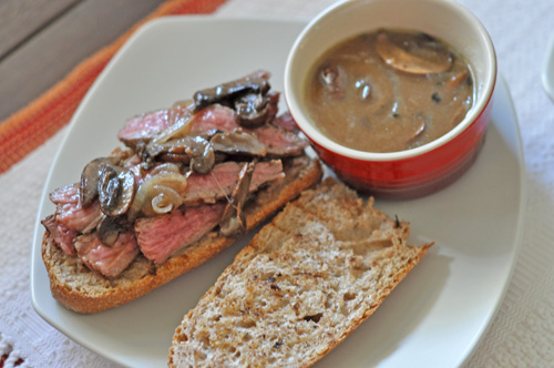 Grilled Flank Steak Sandwiches with Mushroom & Onion dipping sauce
