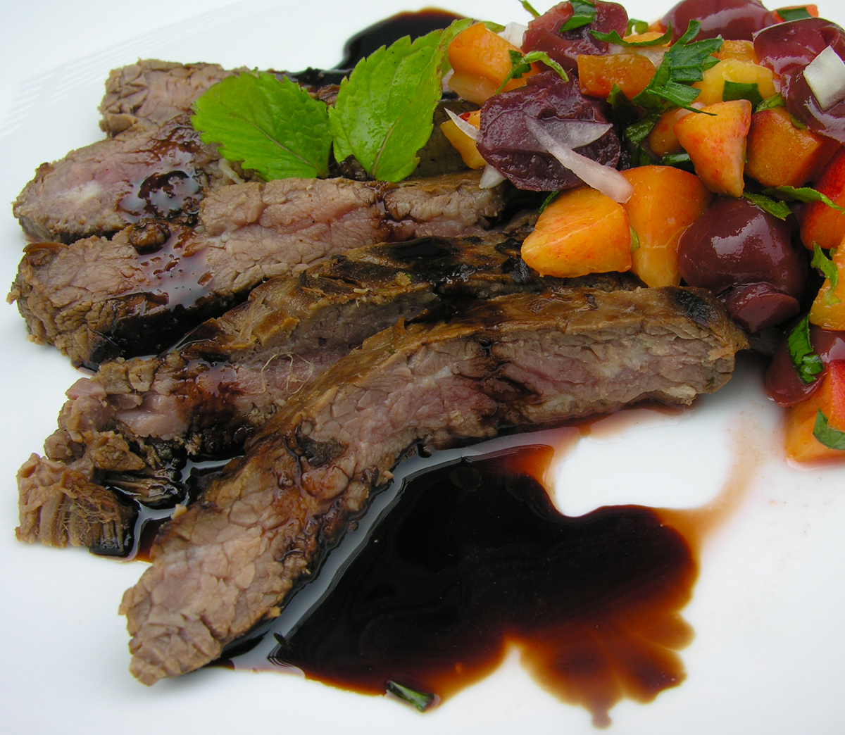 Simple cherry sangria salsa with steak