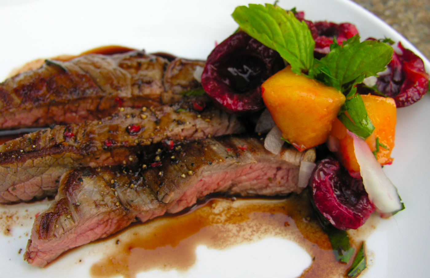 Simple cherry sangria salsa with steak