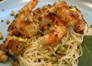 Shrimp with pistachios and sage oil