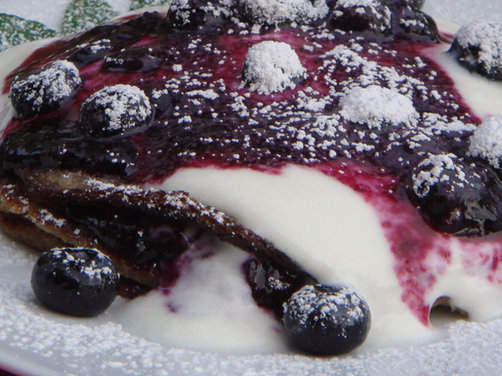 Chestnut Flour and Buttermilk Pancakes with Blueberry Syrup