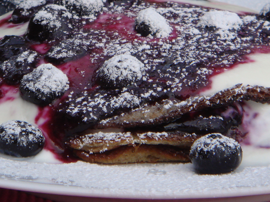 Chestnut Flour and Buttermilk Pancakes with Blueberry Syrup