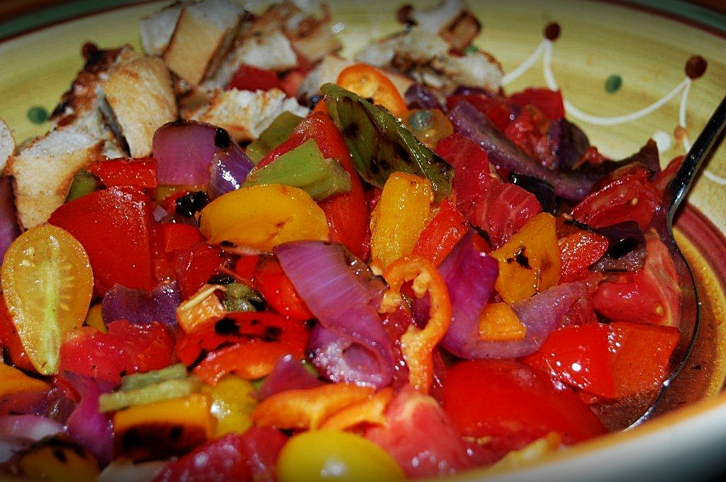 Grilled Peppers, Red Onions, Tomato and Ciabatta Panzanella