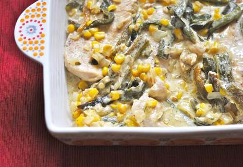 Rajas with Chicken (Creamy poblano strips with chicken)