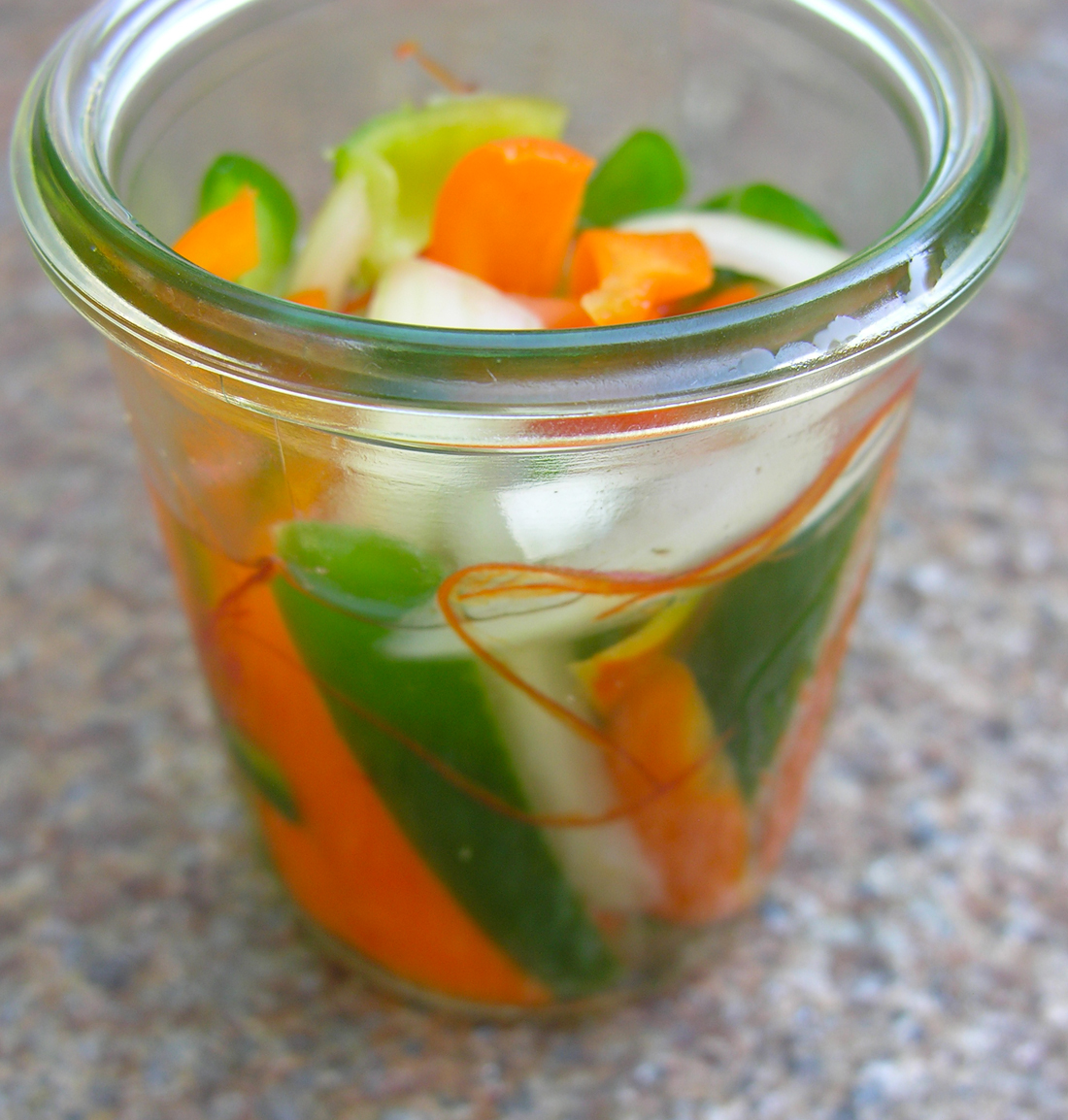 Pickled hot, sweet chili peppers and onions recipe on