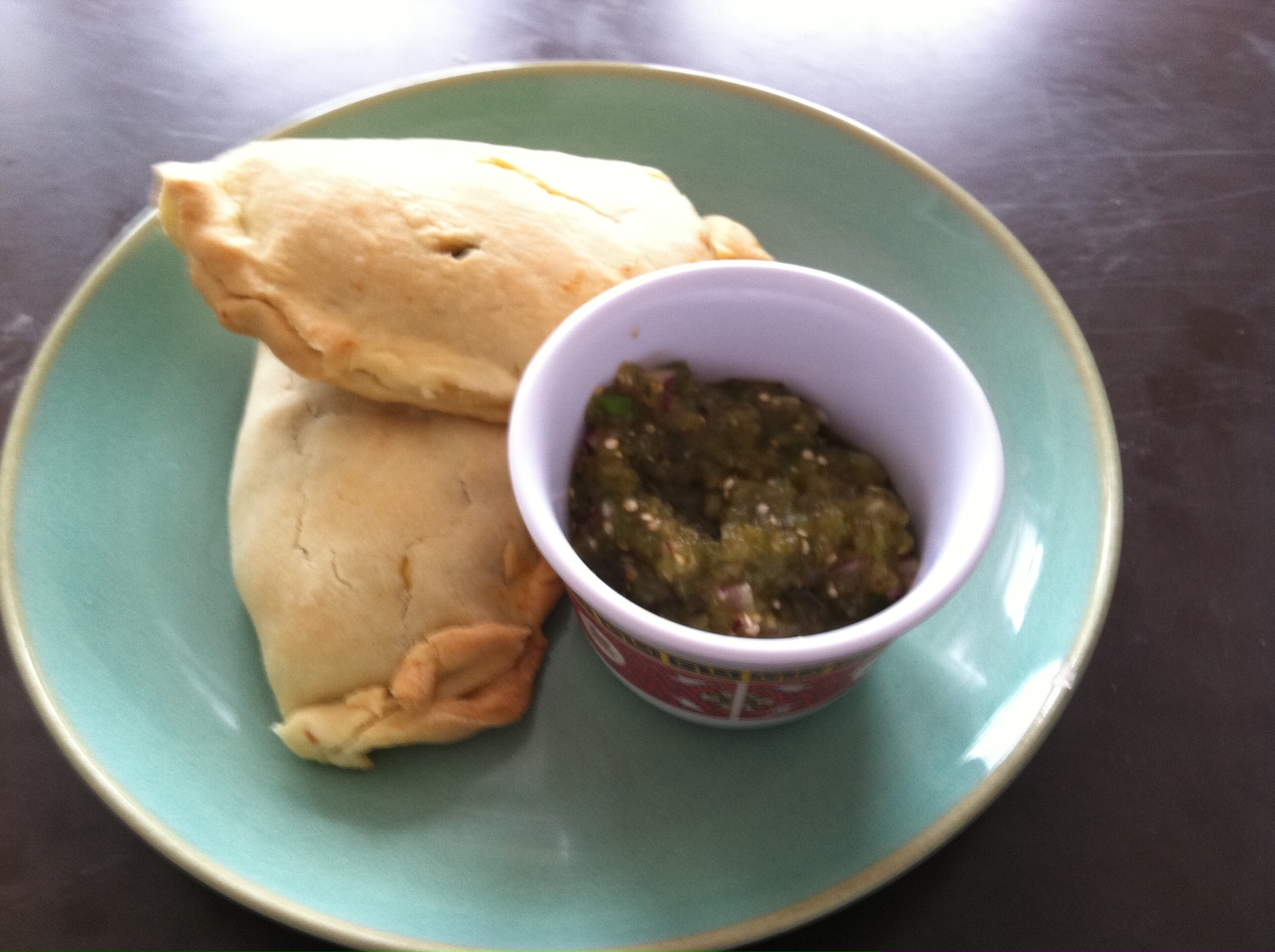 Scrambled Egg, Poblano and Goat Cheese Empanada with Salsa Verde