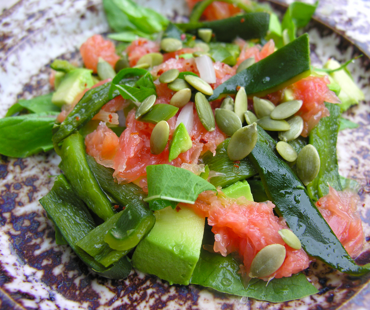Roasted poblano and pink grapefruit salad