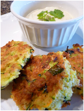 Spicy Zucchini Cakes with Creamy Green Chile Sauce
