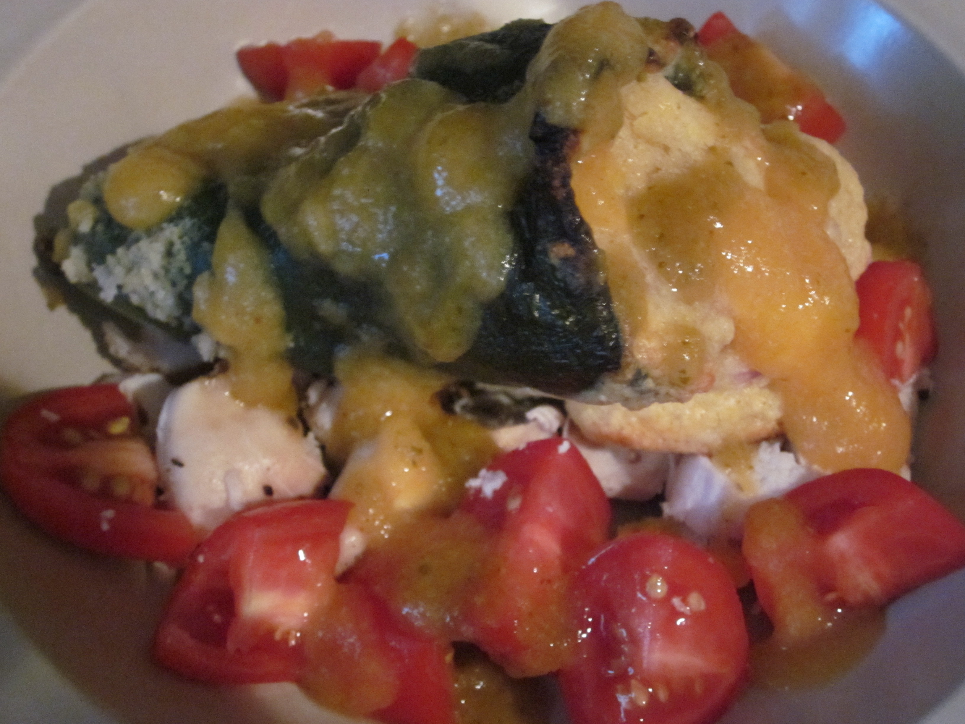 Cornbread Stuffed Poblanos With Chile Peach Sauce