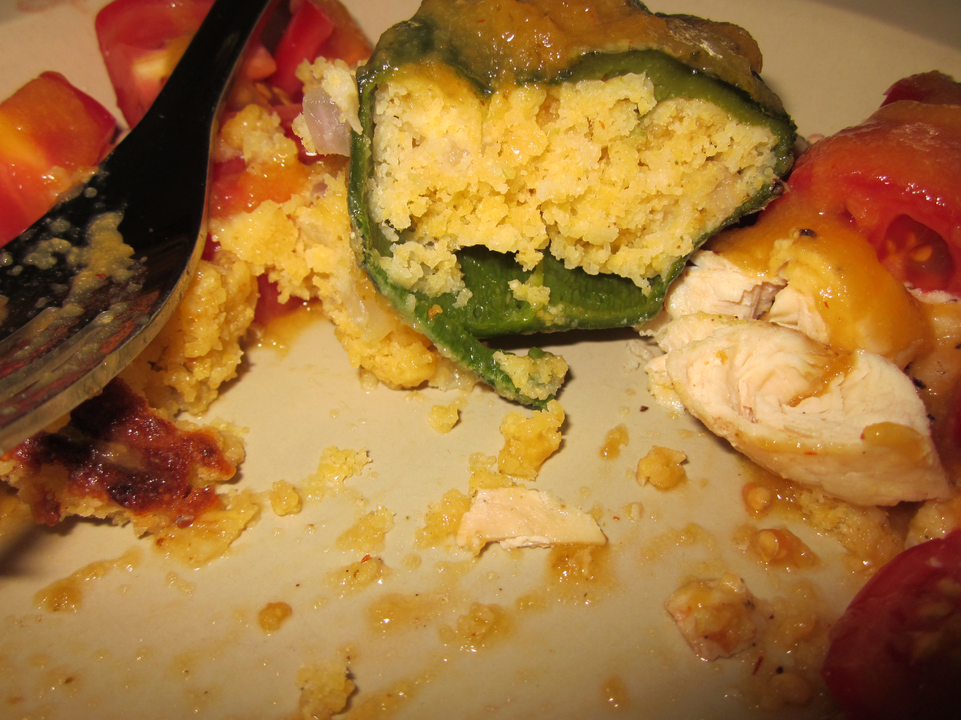 Cornbread Stuffed Poblanos With Chile Peach Sauce
