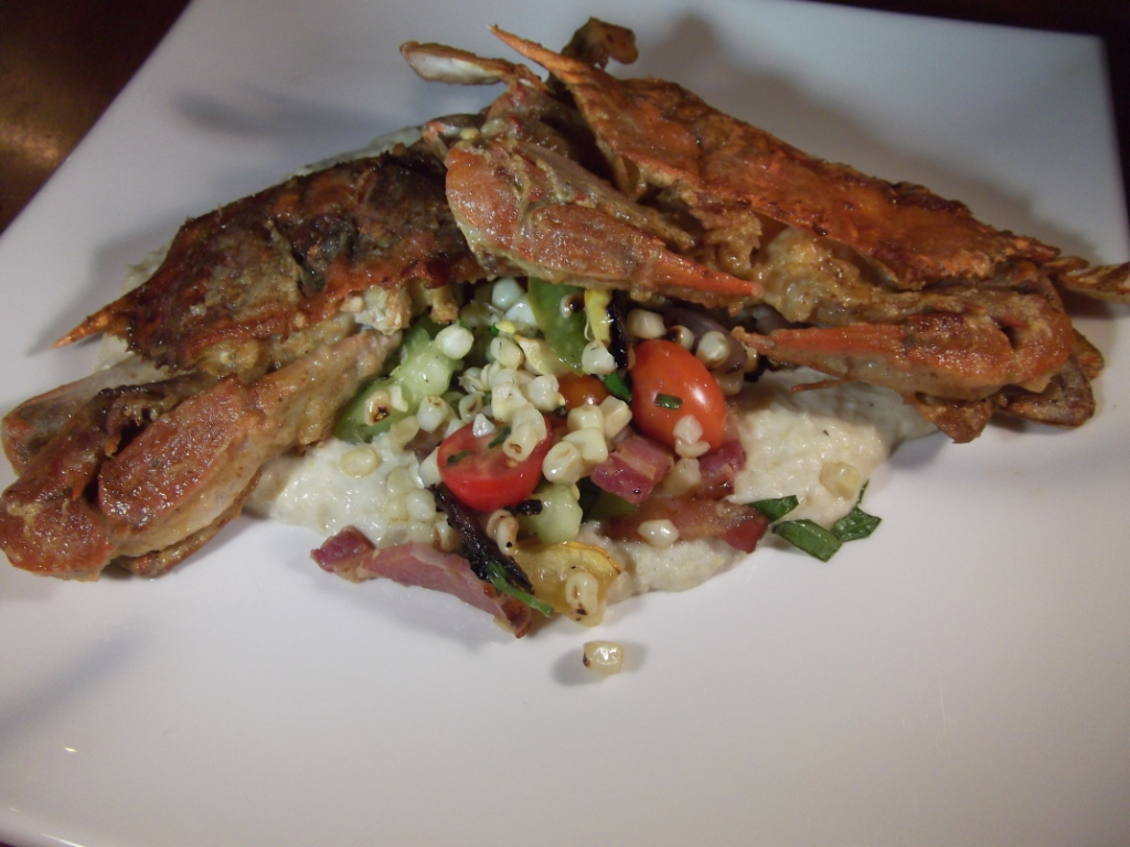 Soft Shelled Crabs with Charred Corn Salad and Corn Puree