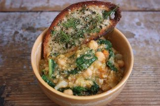ceci bean stew with cavolo nero & herb dusted crouton 