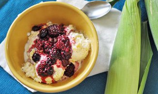 Corn Ice Cream with Blueberry, Blackberry Compote