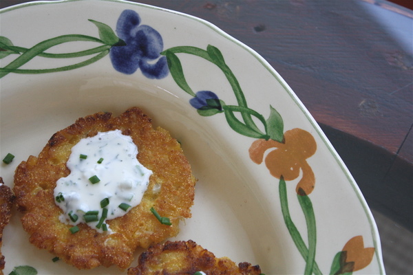 Corn Cakes with Lemon Chive Crème Fraiche