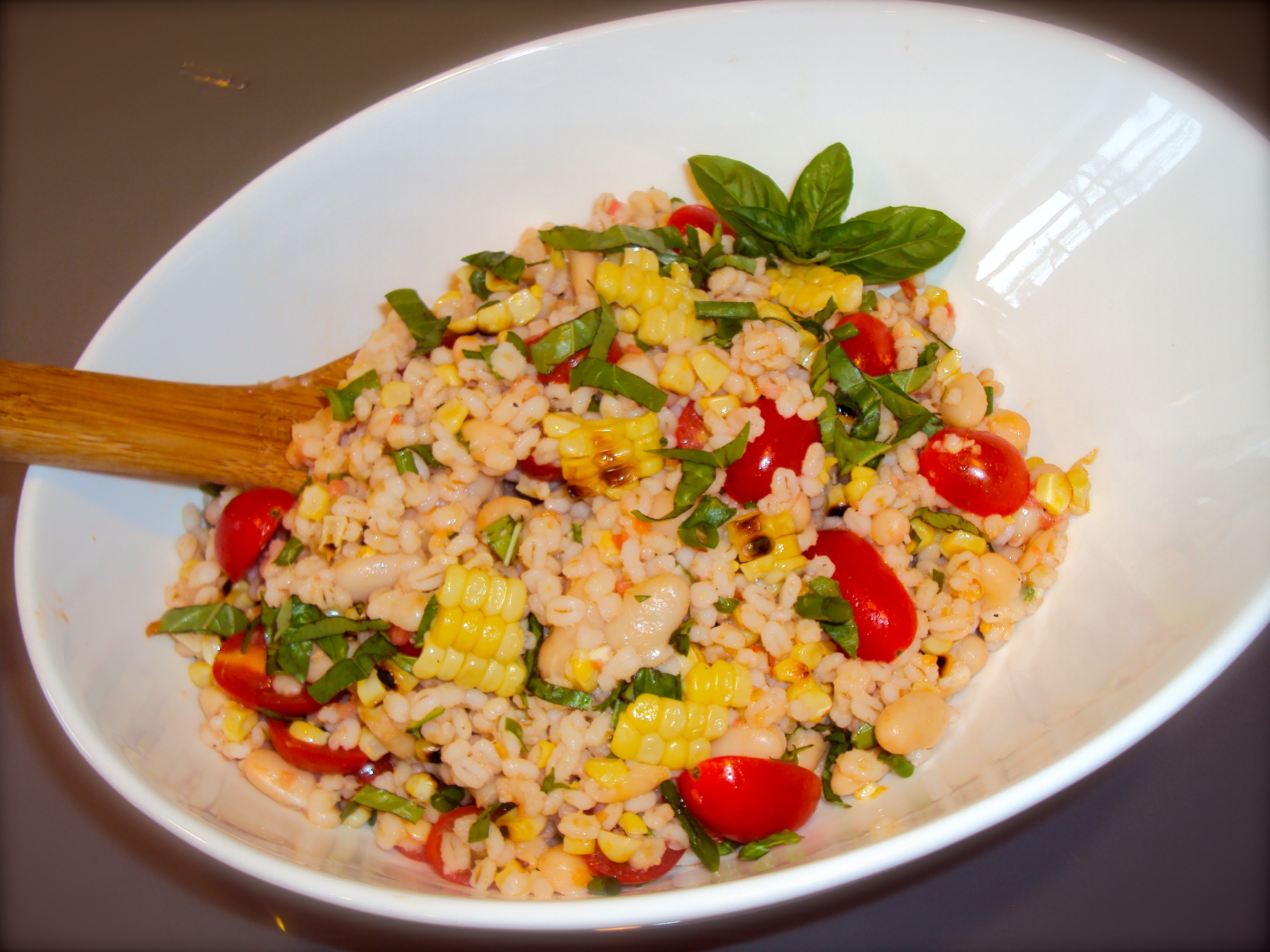 Grilled Corn & Barley Salad with Tomato Vinaigrette  
