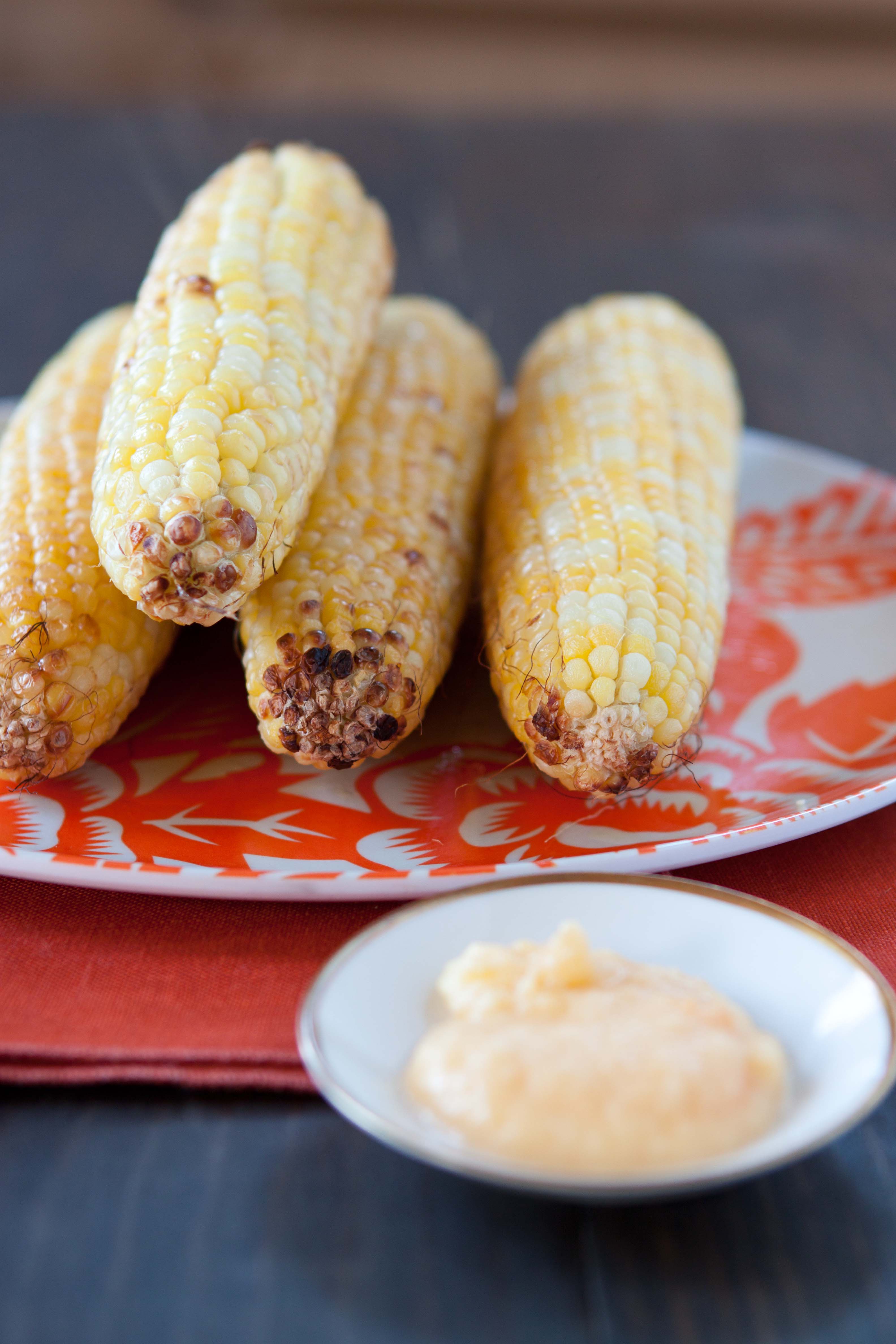 Grilled corn with smokey peach butter