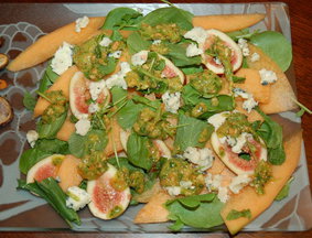 Melon and Watercress Salad with Honey-Marcona Almond Dressing