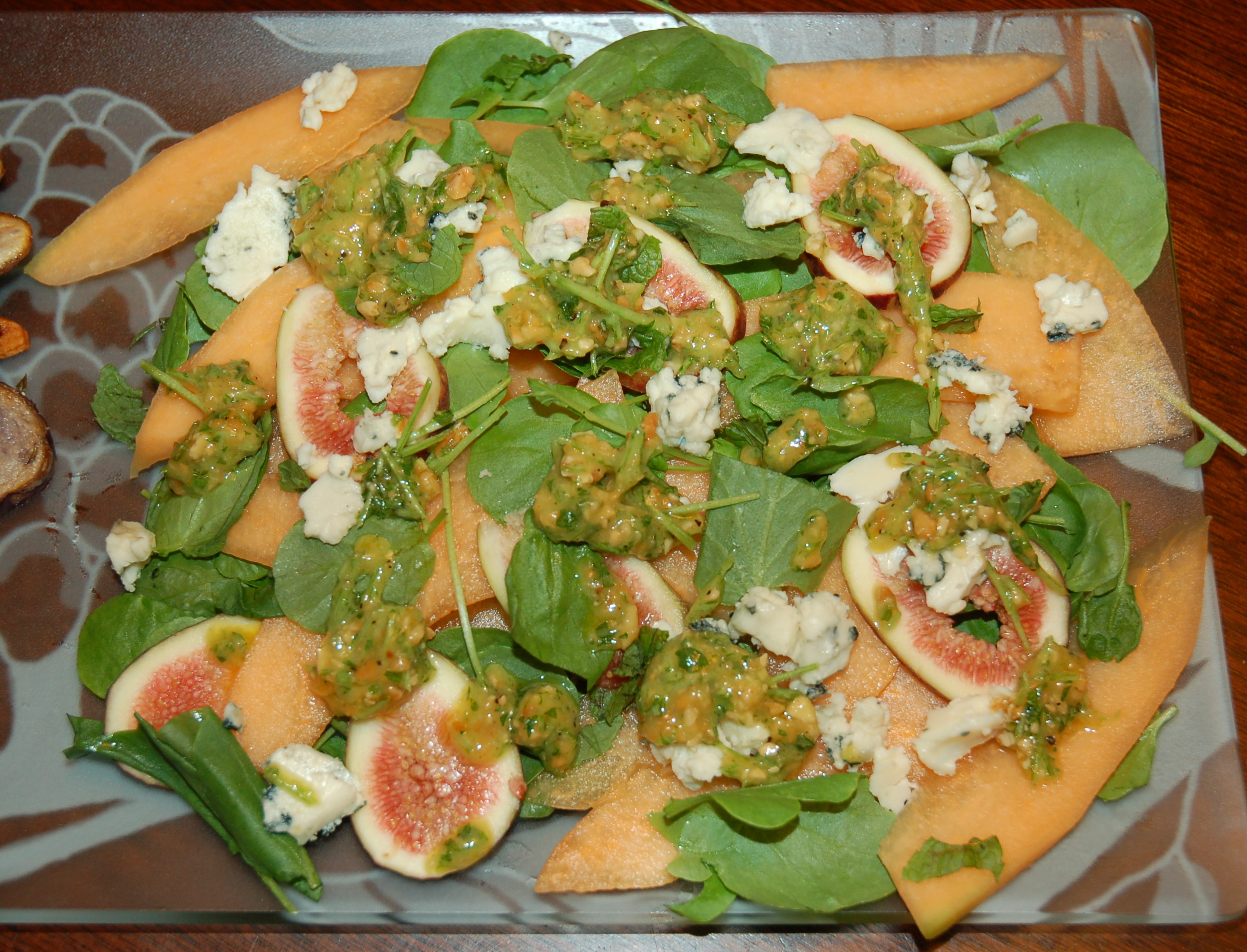 Melon and Watercress Salad with Honey-Marcona Almond Dressing