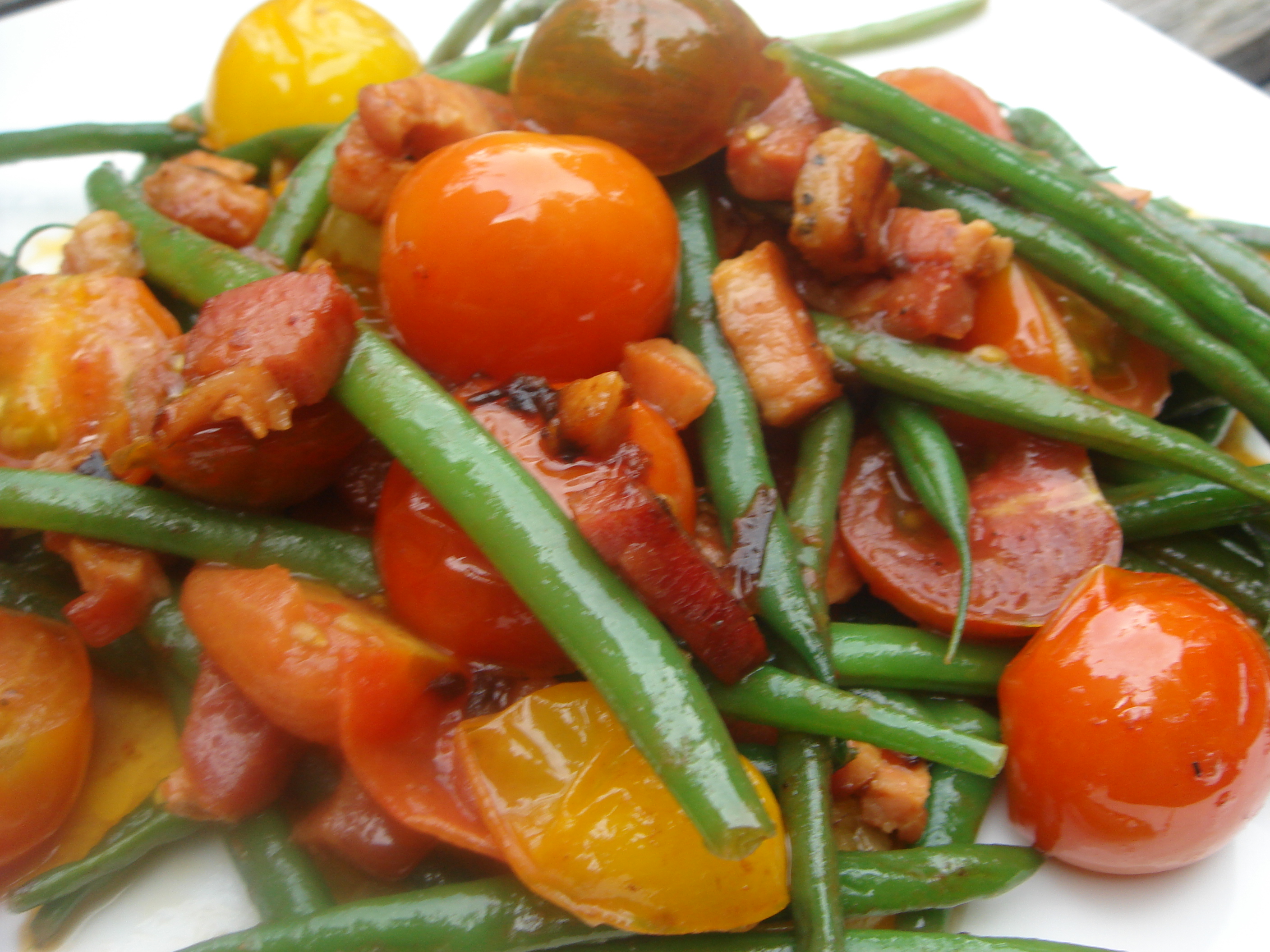 Warm Salad with Cherry Tomato,Haricot Vert and Pancetta