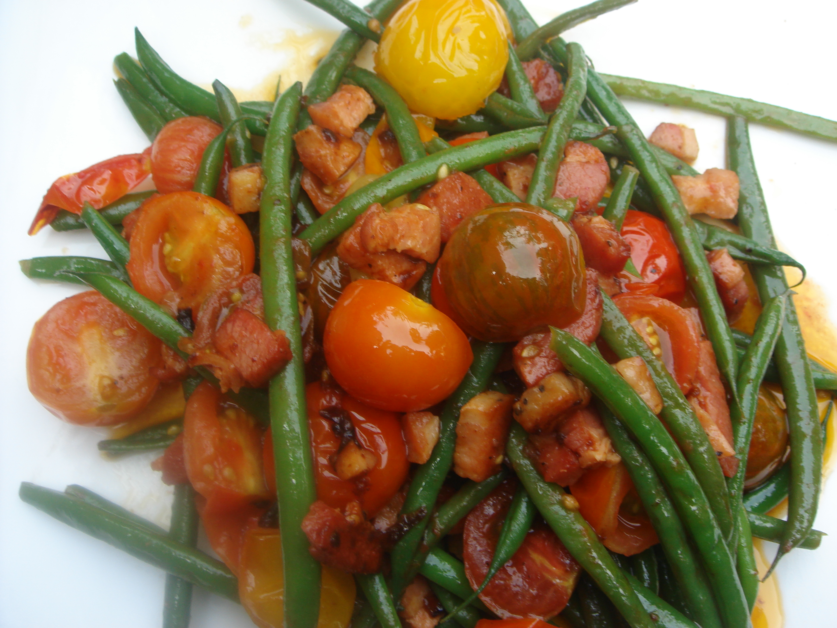 Warm Salad with Cherry Tomato,Haricot Vert and Pancetta