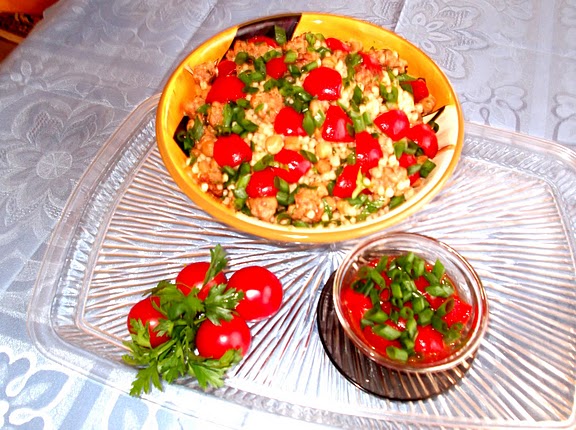 Warm Couscous, Sausage and Chickpea Salad with Cherry Tomato Vinaigrette