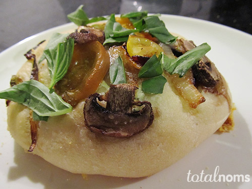 Pizzette with Herbed Goat Cheese & Heirloom Cherry Tomatoes